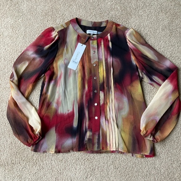Calvin Klein Tops - NWT Calvin Klein Blouse Button Front Multicolor XS Work Casual